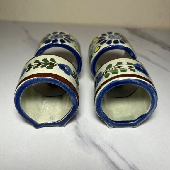 Hand-Painted Mexican Ceramic Floral Napkin Ring Set of 4 - Picture 3 of 11